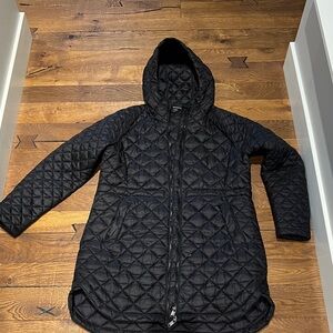 Athleta Black Quilted Hooded Puffer Coat